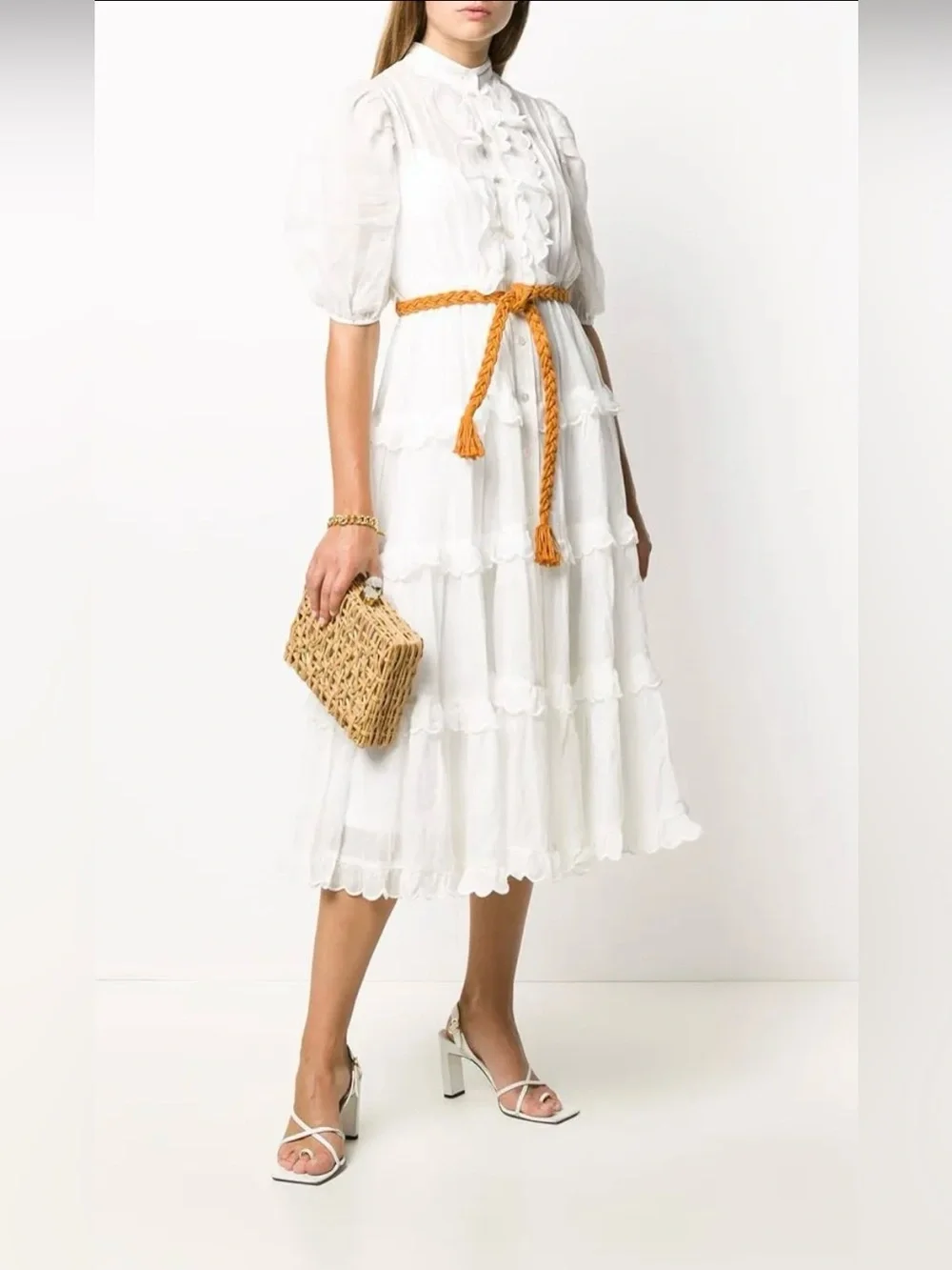 Amelie Scallop Frill Ramie Dress - Picture 2 of 8